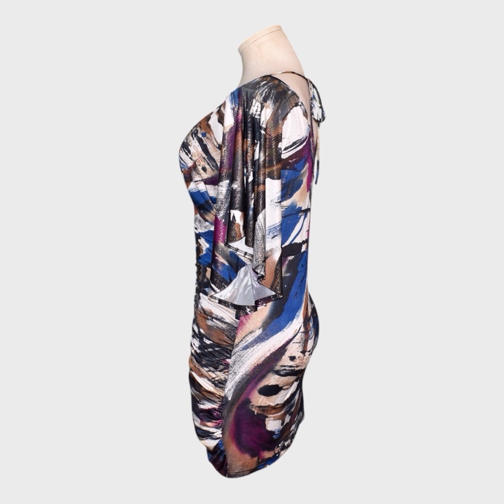 True Light Shimmer Abstract Print Ruched Bodycon Mini Dress - Picture 4 of 5